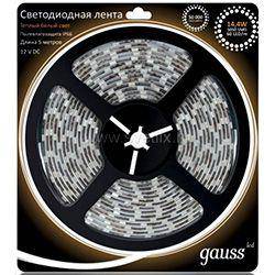 Светодиодная лента белая Gauss, 60 LED/м, 14.4W