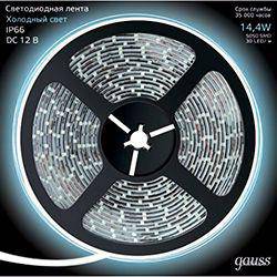 Светодиодная лента белая Gauss, 60 LED/м, 14.4W