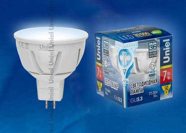 Светодиодная лампа (Софит) Uniel GU5.3, 7W, 4500K