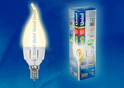 Светодиодная лампа (Свеча) Uniel E14, 6W, 4500K