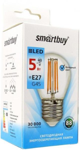 Светодиодная лампа (Шар) Smartbuy E27, 5W, 4000K