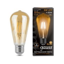 Светодиодная лампа (Нитевидная) Gauss E27, 6W, 2400K