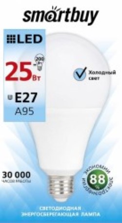 Светодиодная лампа (Груша) Smartbuy E27, 25W, 4000K
