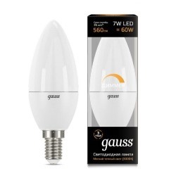 Светодиодная лампа (Свеча) Gauss E14, 7W, 3000K