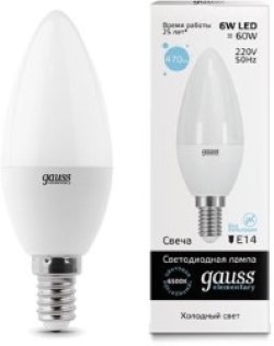 Светодиодная лампа (Свеча) Gauss E14, 6W, 6500K