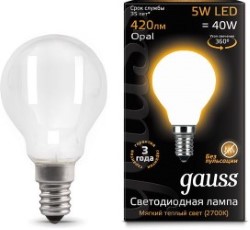 Светодиодная лампа (Шар) Gauss E14, 5W, 2700K