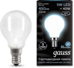 Светодиодная лампа (Шар) Gauss E14, 5W, 4100K