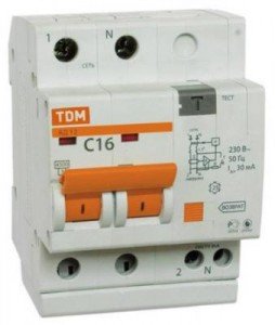 Дифавтомат 2P, 16A/0,03A, 4,5kA, 240-400V