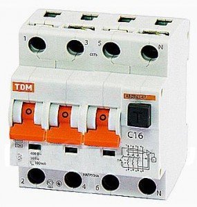 Дифавтомат 4P, 16A/0,3A, 6kA, 220-230V