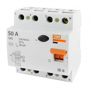 УЗО 4P, 50A/0,3A, 400V