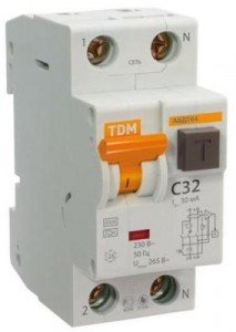 Дифавтомат 2P, 25A/0,1A, 6kA, 220-230V