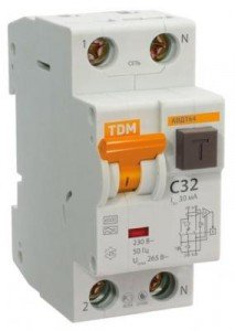 Дифавтомат 2P, 32A/0,1A, 6kA, 220-230V