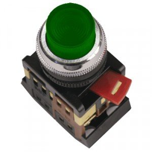TDM ABLFP-22 кнопка управления зелен. d22мм неон/230В 1з+1р  