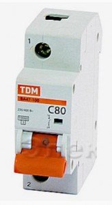 Автоматический выключатель TDM ВА47-100 1P 80А 10кА х-ка С  