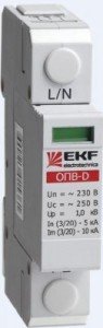EKF Ограничитель импульсных напряжений серии ОПВ-D/1P In 5кА 230В (с сигнализацией) 