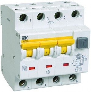 Дифавтомат IEK 4P, 16A/0,03A, 6kA, 400V