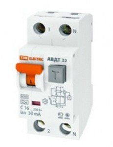 Дифавтомат 2P, 25A/0,1A, 6kA, 220-230V