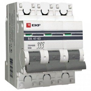 Автоматический выключатель EKF  ВА 47-63 3P 6А 4,5kA х-ка С (с опломбировкой)