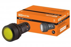 TDM Кнопка SB7-CW3561-220V(LED) d22мм 1з, желтая  