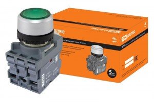 TDM Кнопка с фиксацией SB7-CWL3365-220V(LED) d22мм 1з+1р зеленая  