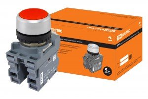 TDM Кнопка MP1-20R в сборе d22мм 1з+1р красная  