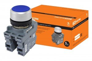 TDM Кнопка MP1-20L в сборе d22мм 1з+1р синяя  