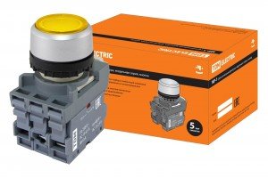 TDM Кнопка MP1-21Y(LED) в сборе d22мм/220В 1з+1р желтая  