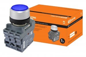 TDM Кнопка MP1-21L(LED) в сборе d22мм/220В 1з+1р синяя  