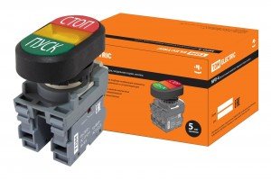 TDM Кнопка двойн. MPD4-11Y (зел./красн.) (LED) в сборе d22мм/220В(ПУСК/СТОП) желт.  